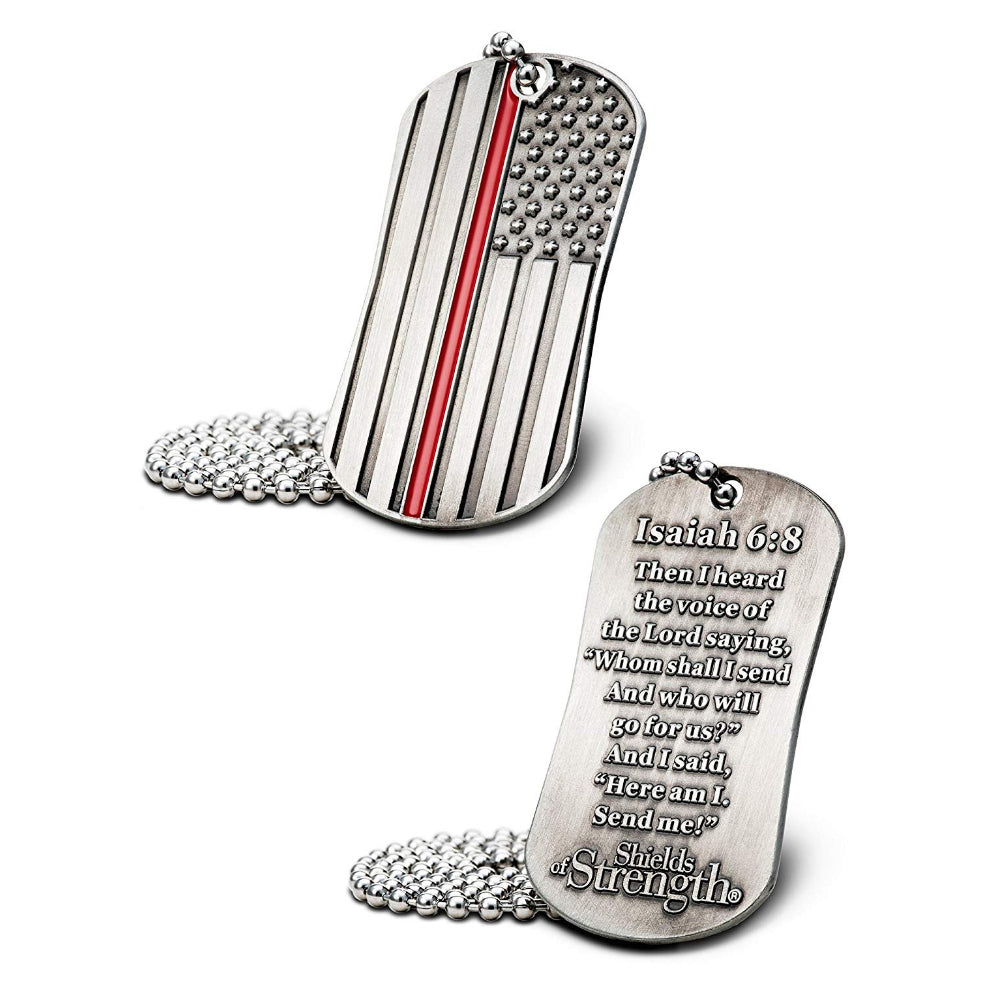 Thin Red Line Flag Dog Tag Necklace- Isaiah 6:8