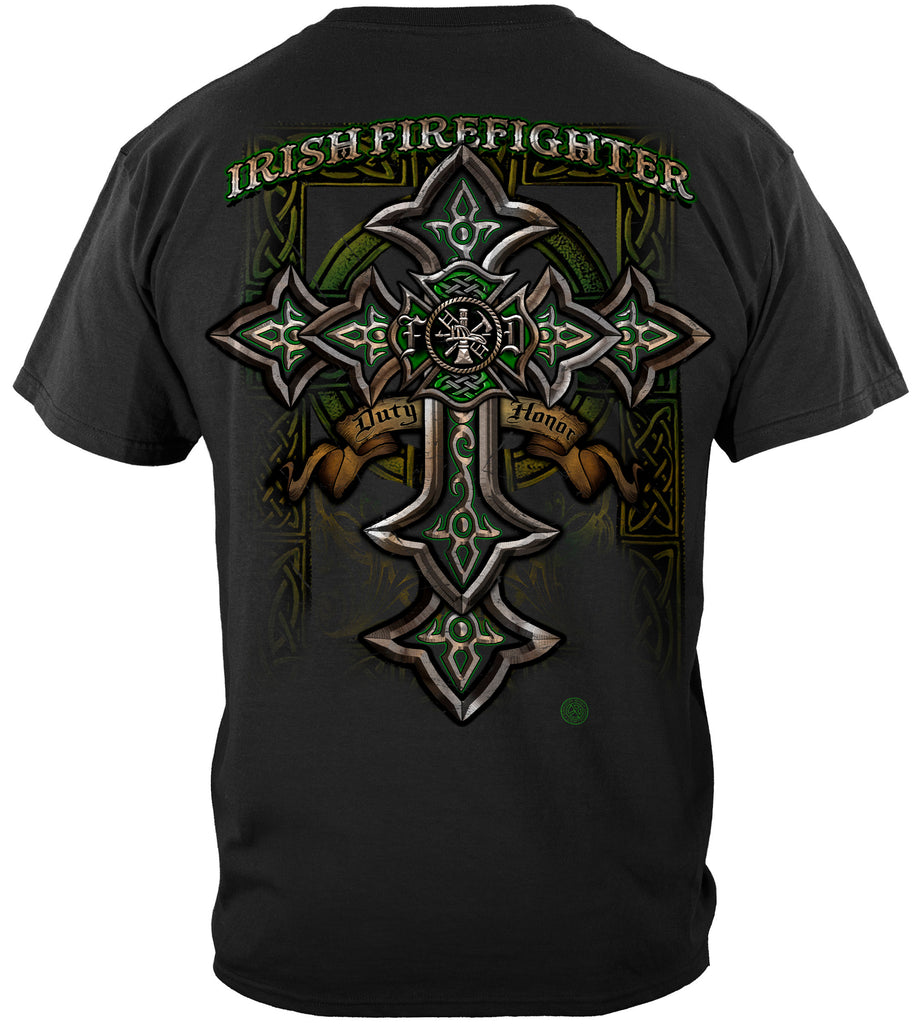 Firefighter Irish Celtic Cross Green Foil T-Shirt | Firefighter.com