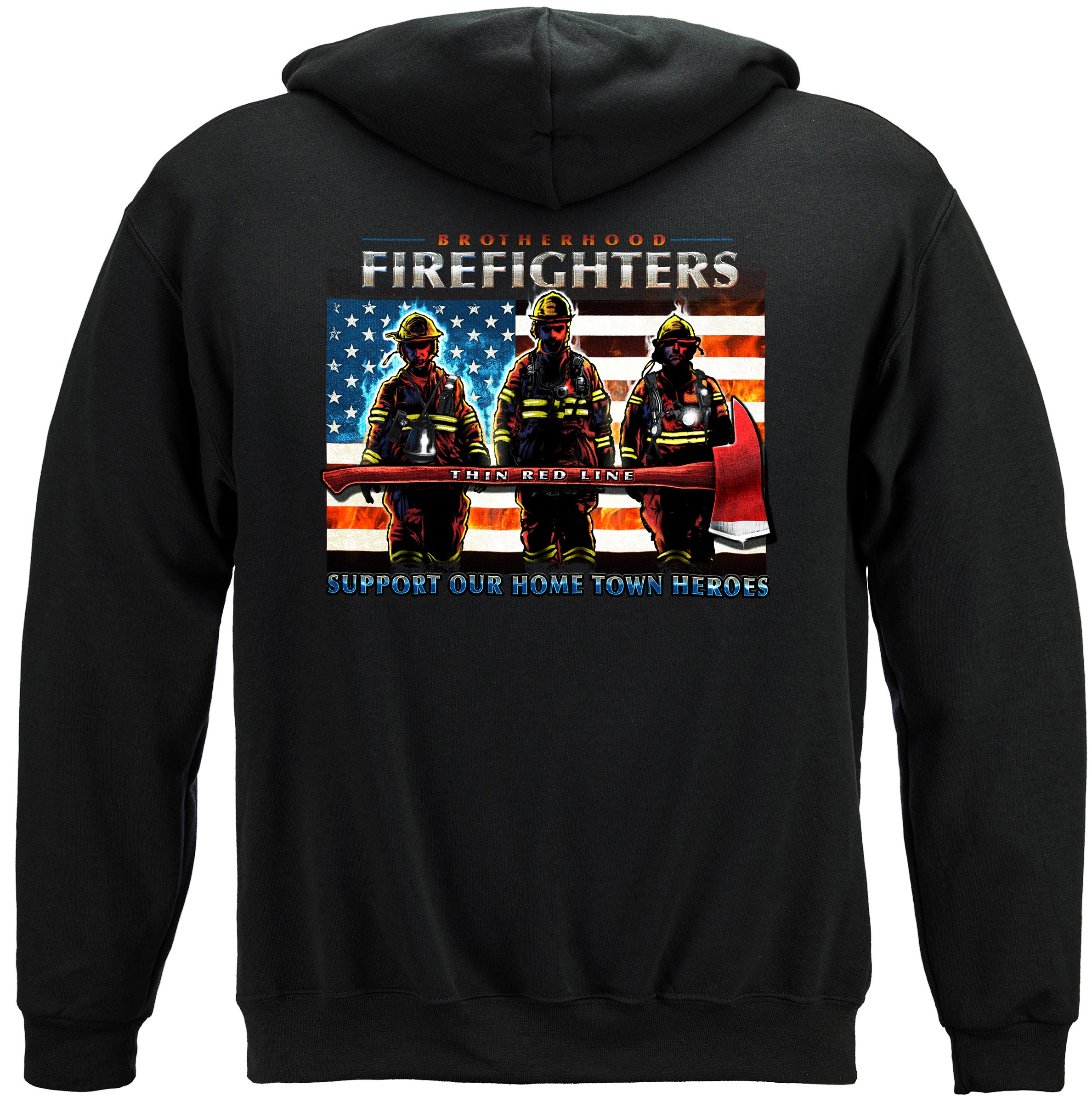 Image of Firefighter Thin Red Line Flag Patriotic Hooded Sweatshirt