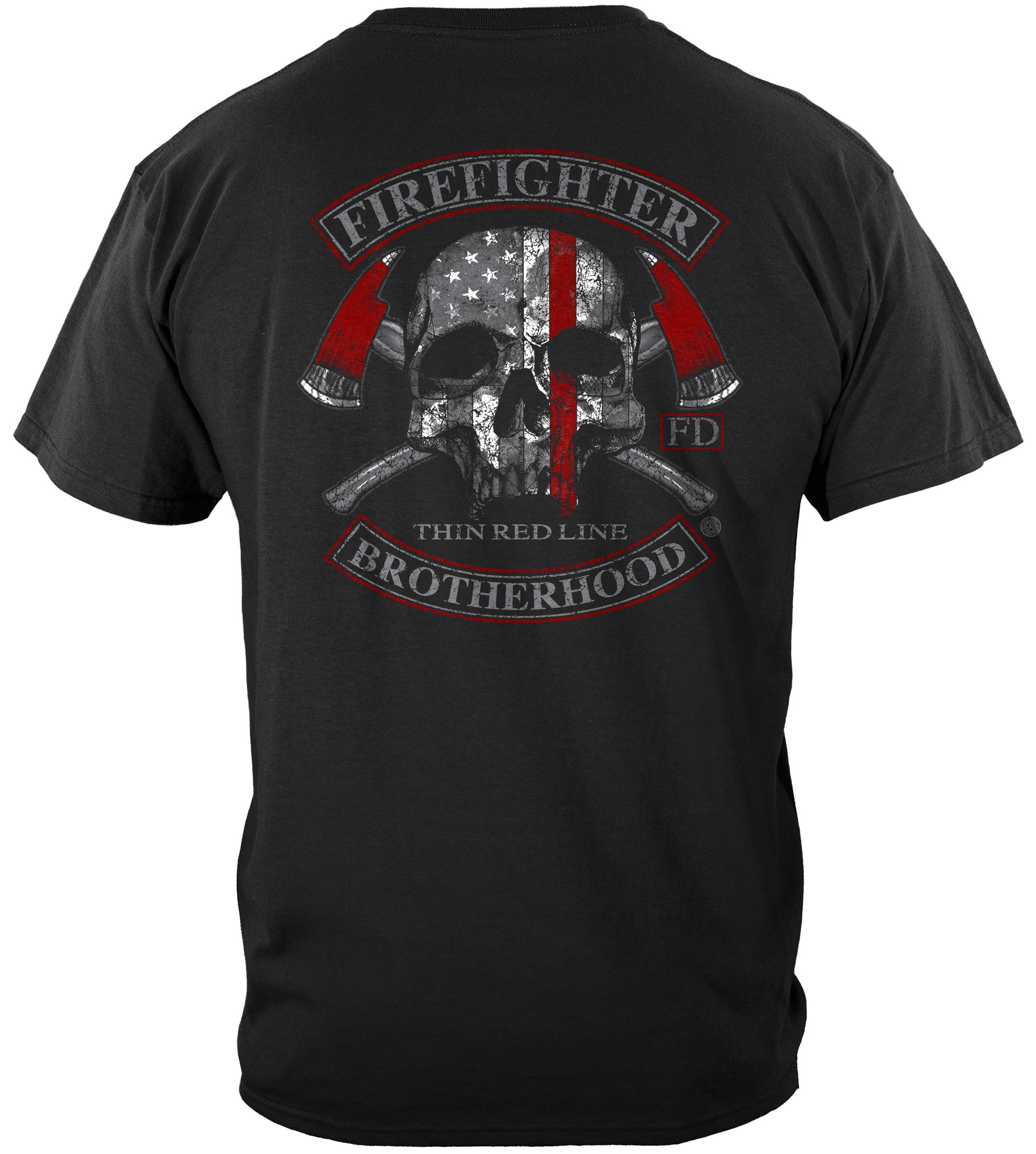 Image of Firefighter Brotherhood Skull Thin Red Line T-SHIRT