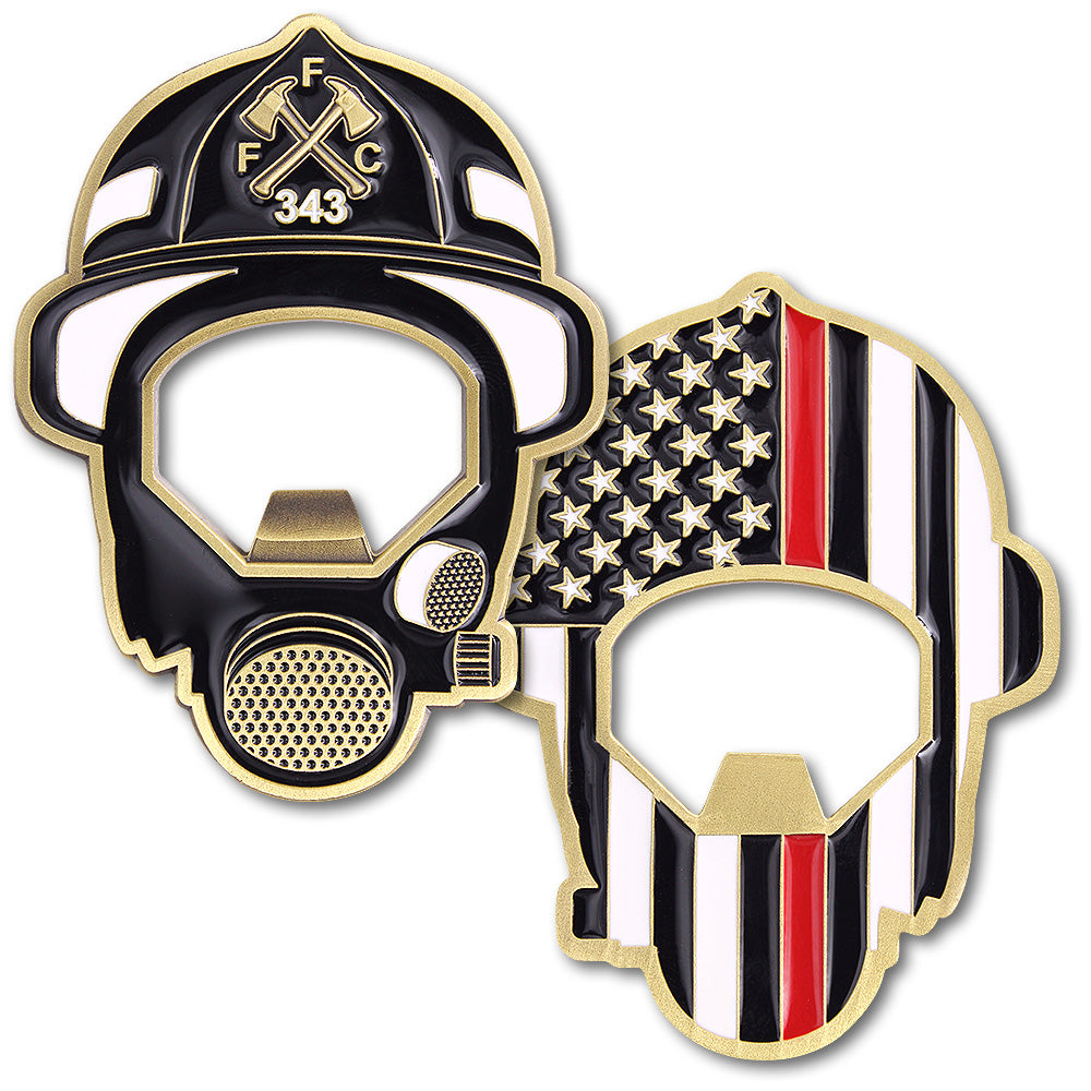 Image of FFC TRL Helmet and Mask Bottle Opener Challenge Coin