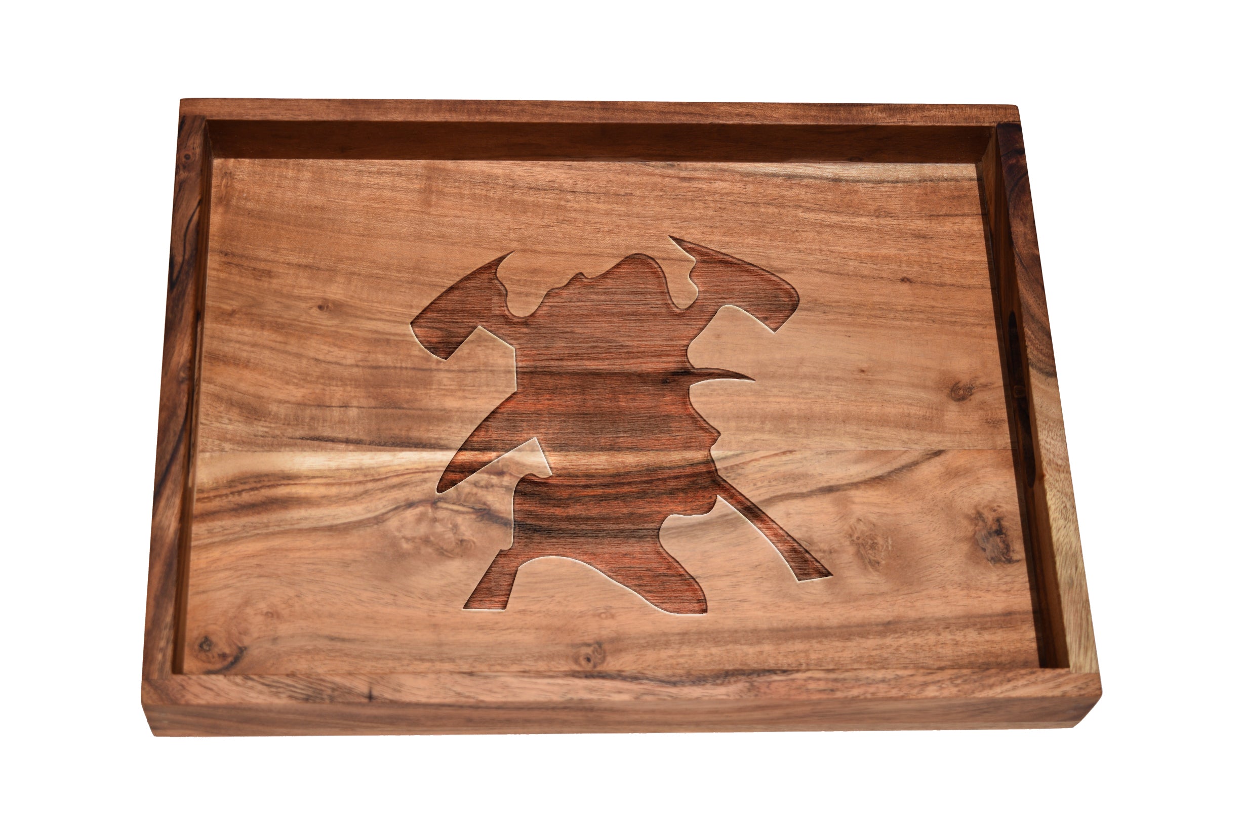 Image of Firefighter Silhouette Solid Wood Bar Tray