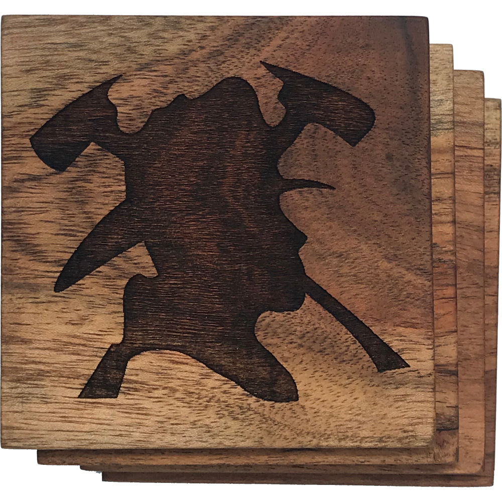Image of Firefighter Silhouette Solid Wood Coasters- Set of 4