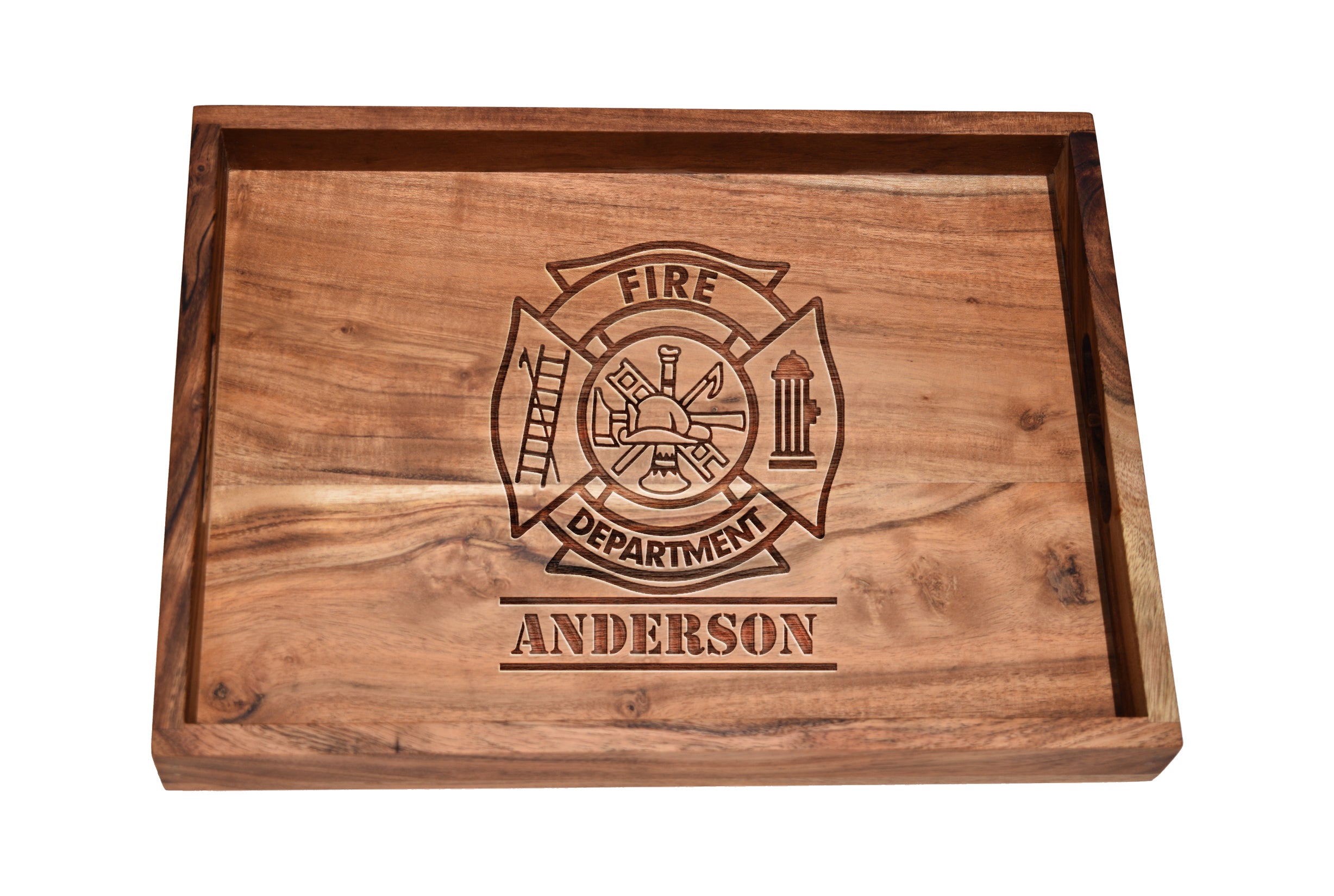 Image of Custom Fire Dept Maltese Solid Wood Bar Tray