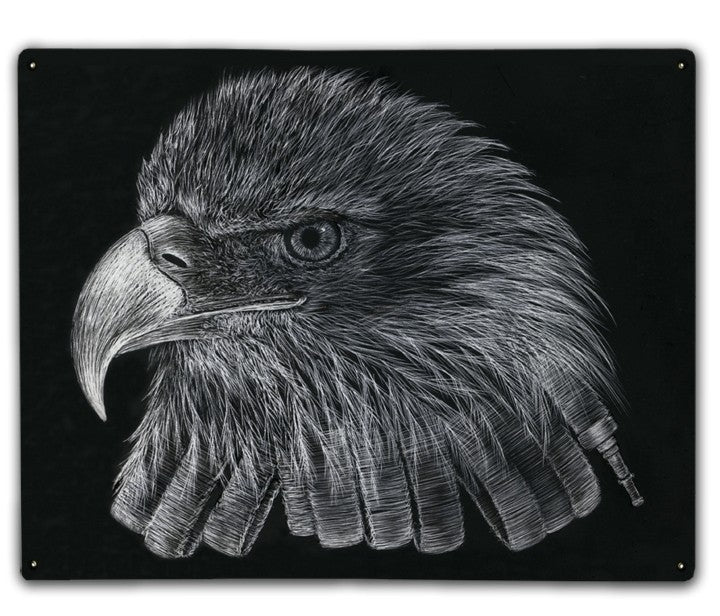 Image of Black & White Firefighter Eagle Metal Sign