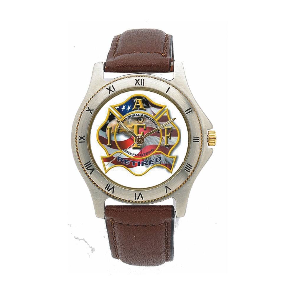 Image of Retired IAFF Leather Band Engravable Watch