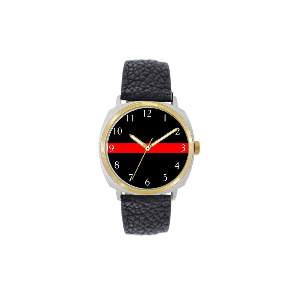 Image of Thin Red Line Large Face Leather Watch with Gold Accents