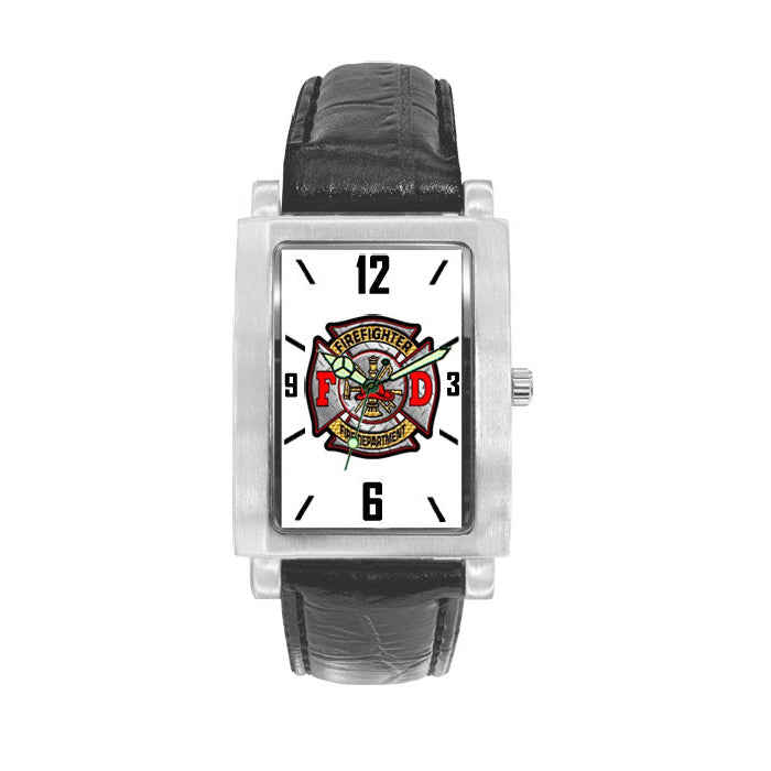 Image of Firefighter FD Black Leather Engravable Watch