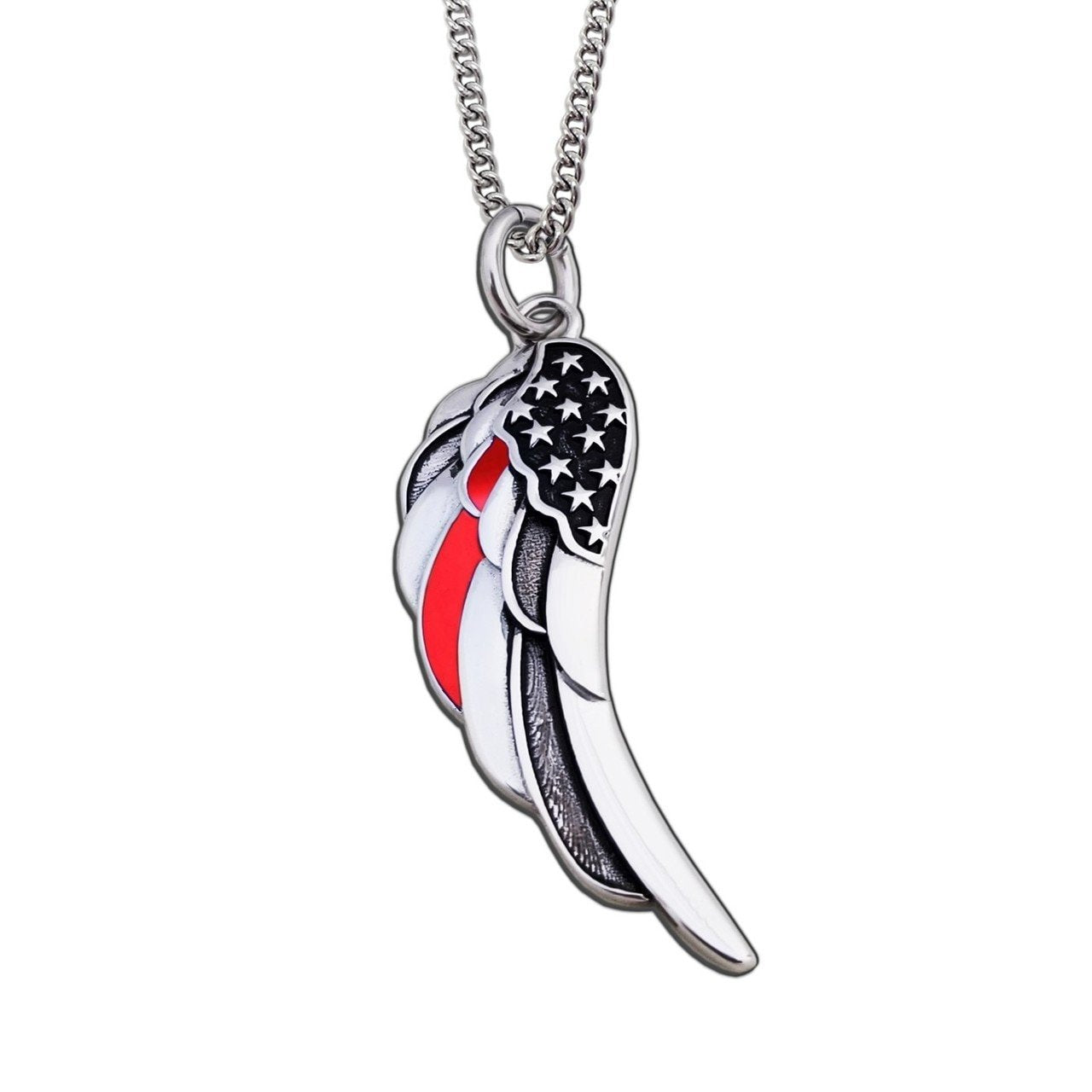 Image of Thin Red Line Flag Angel Wing Necklace- Psalm 91:11