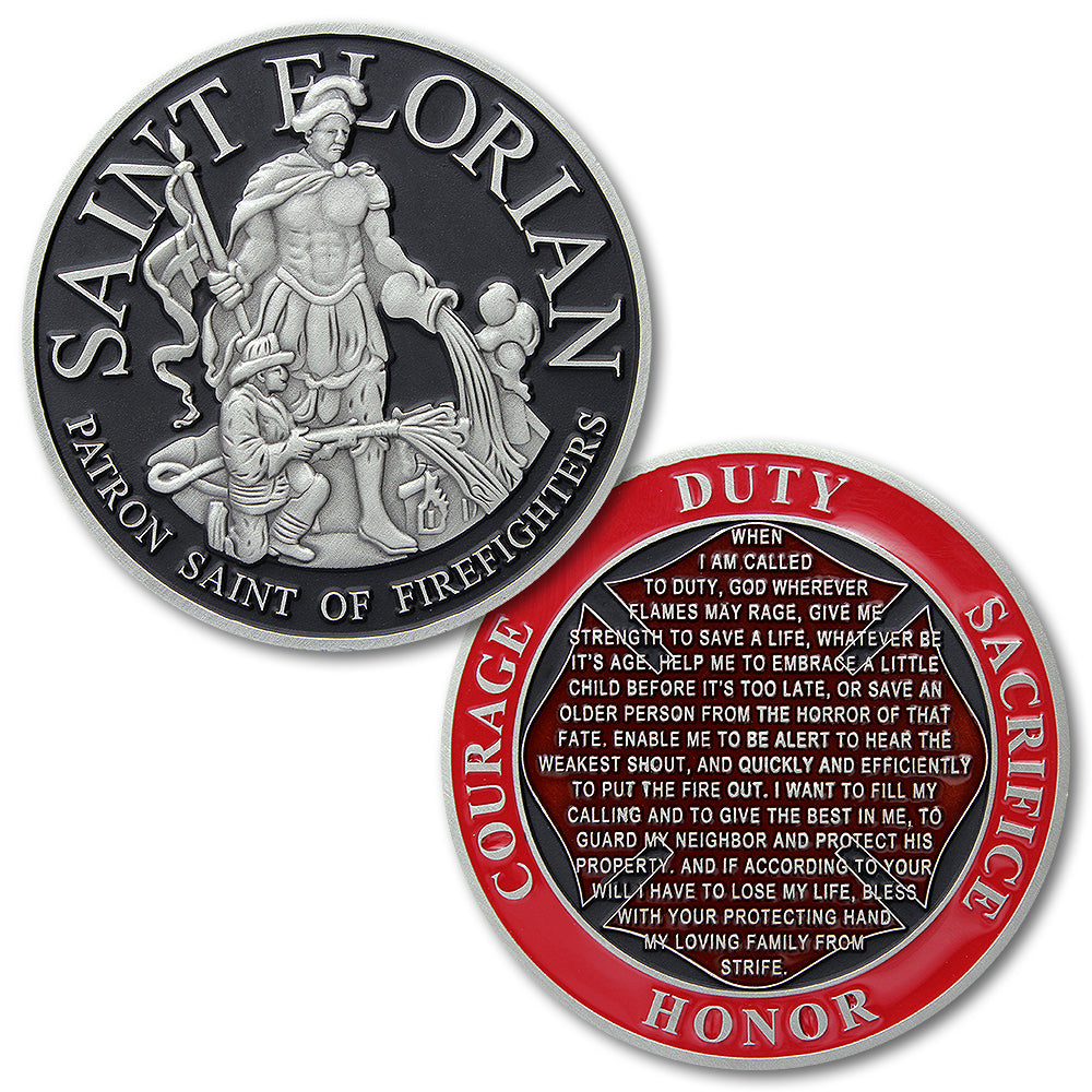 Saint Florian Black & Silver Challenge Coin