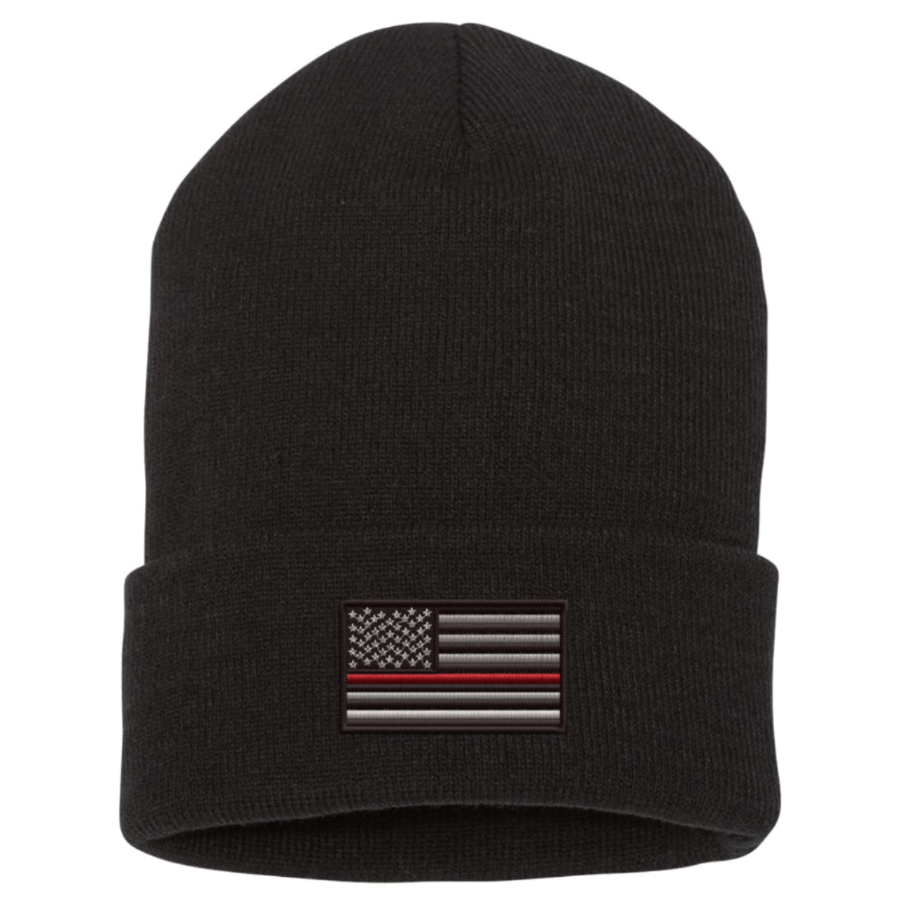 Thin Red Line Flag Black Cuffed Beanie