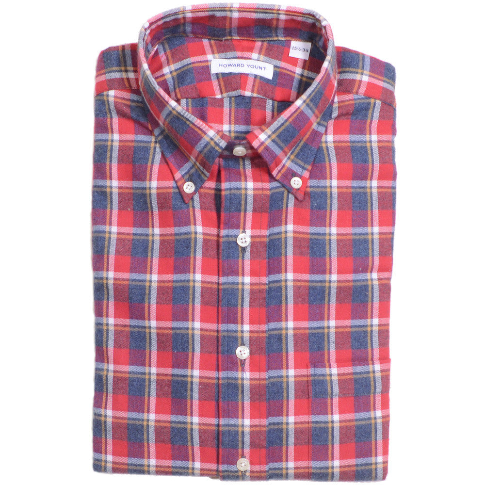Flannel Plaid Shirt - Red, Gray, and White - S | Howard Yount