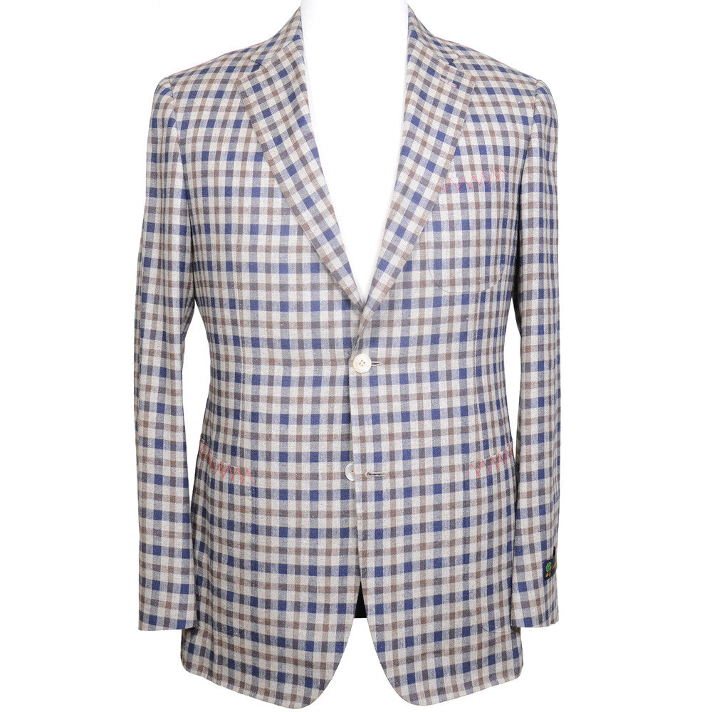 Linen and Silk Gunclub Jacket - Brown and Blue | Howard Yount