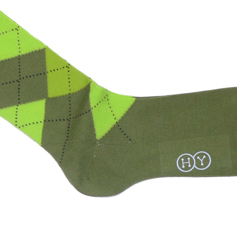 Argyle Cotton Calf Socks - Green