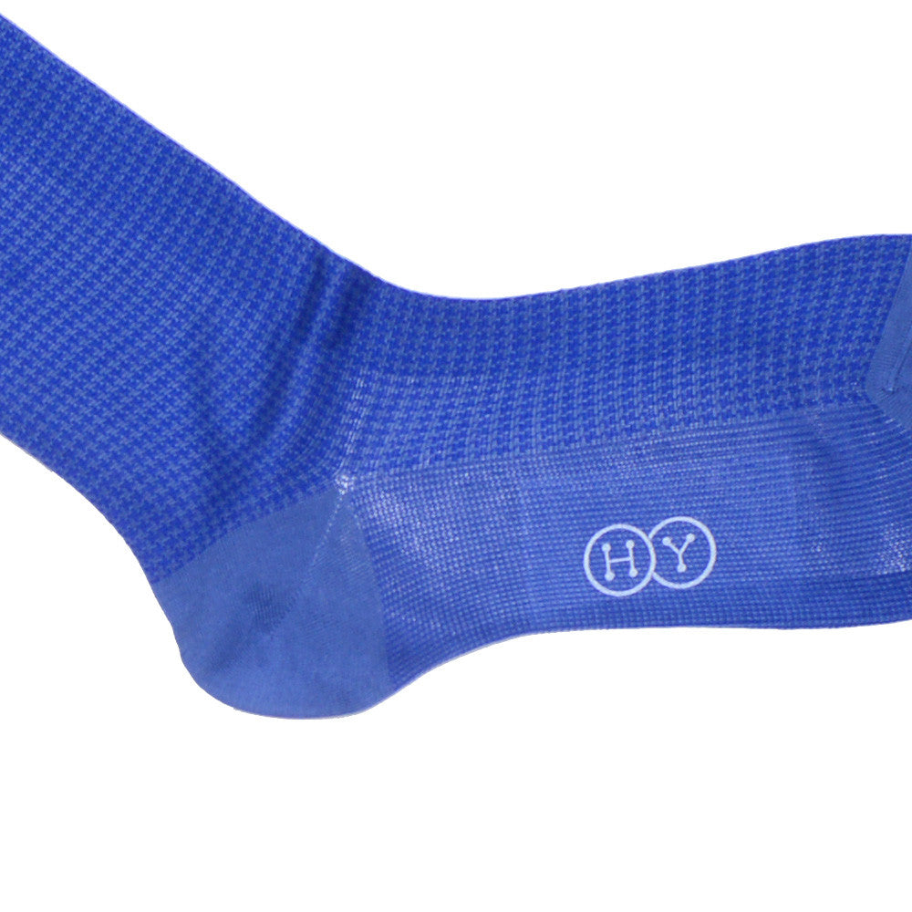 Houndstooth Cotton Calf Socks - Bright Blue