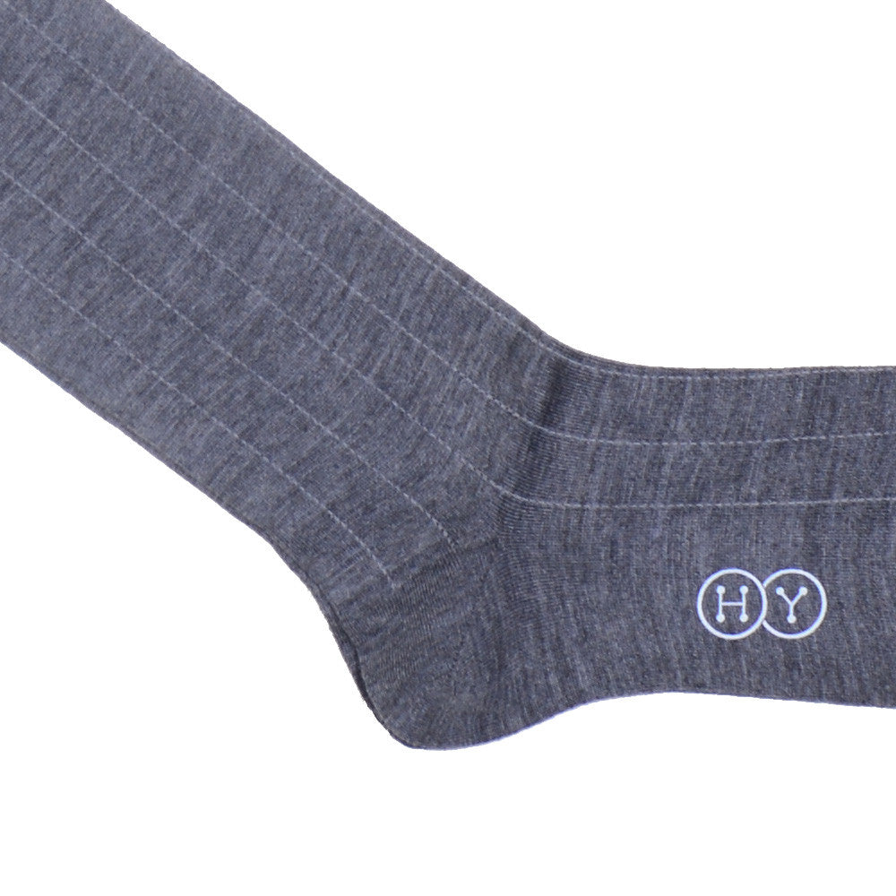 Pinstripe Wool Calf Socks - Gray