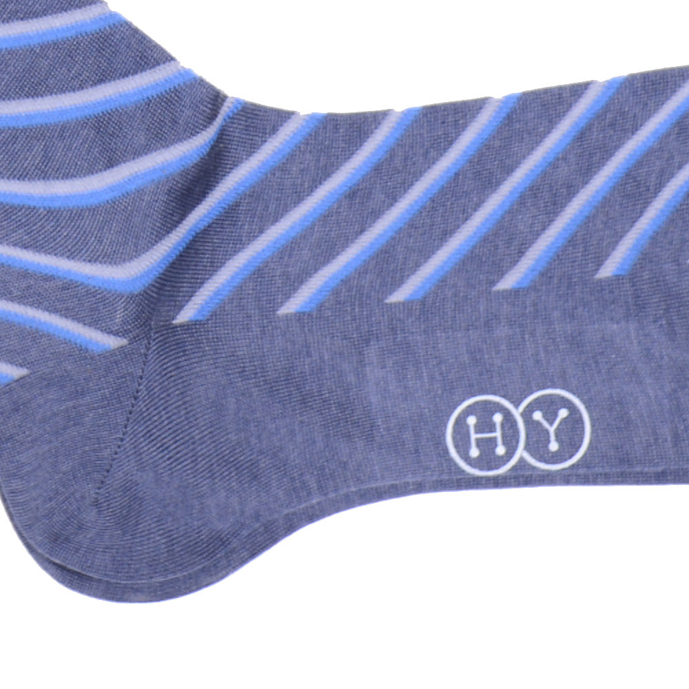 Double Stripe Cotton OTC Socks - Gray and Blue