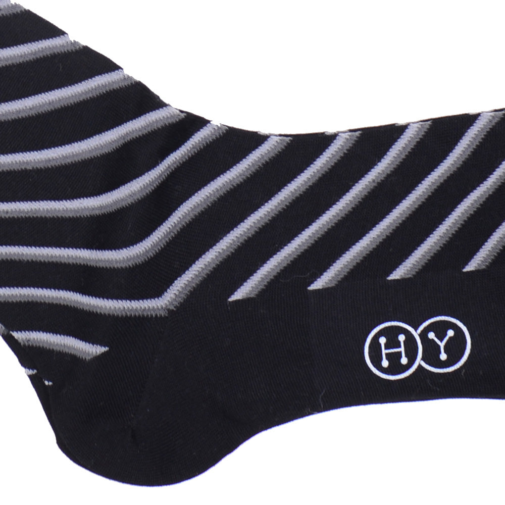 Double Stripe Cotton Calf Socks - Black