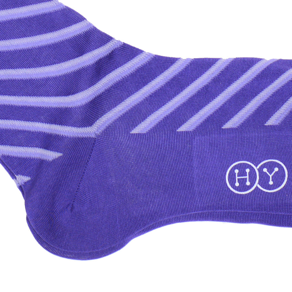 Double Stripe Cotton Calf Socks - Purple