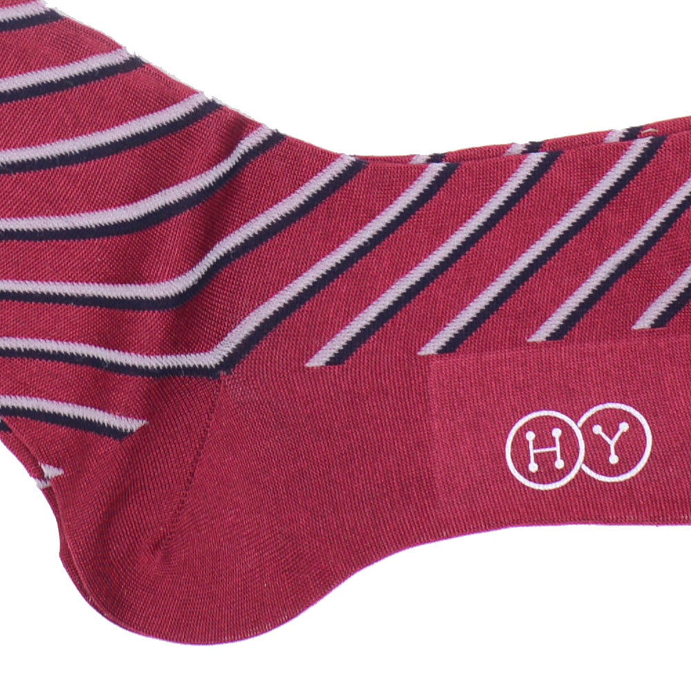 Double Stripe Cotton Calf Socks - Red