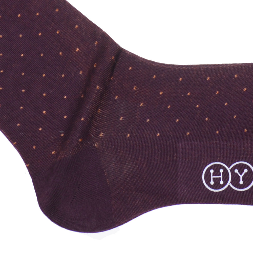 Pindot Cotton Calf Socks - Burgundy and Orange