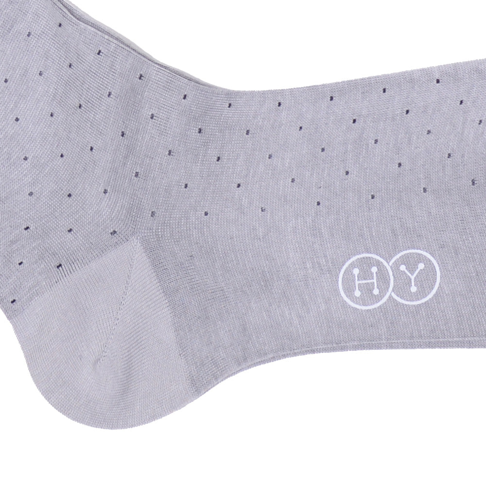 Pindot Cotton Calf Socks - Light Gray and Black