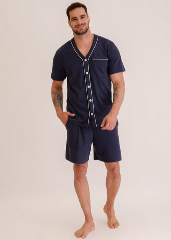 Pijama masculino abotoado marinho