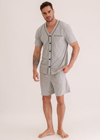 Pijama masculino abotoado mescla