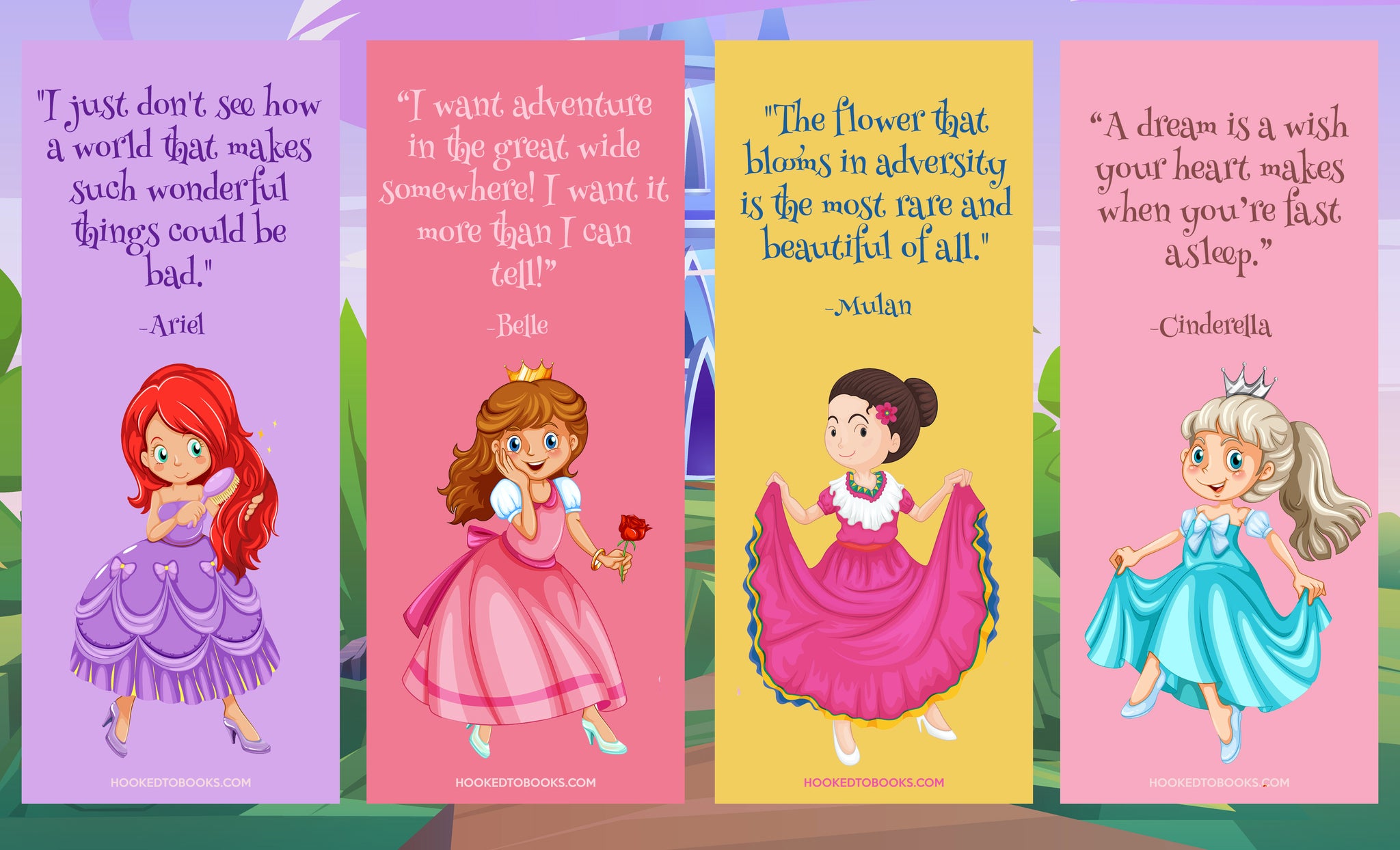 princess digital download printable bookmarks hookedtobooks
