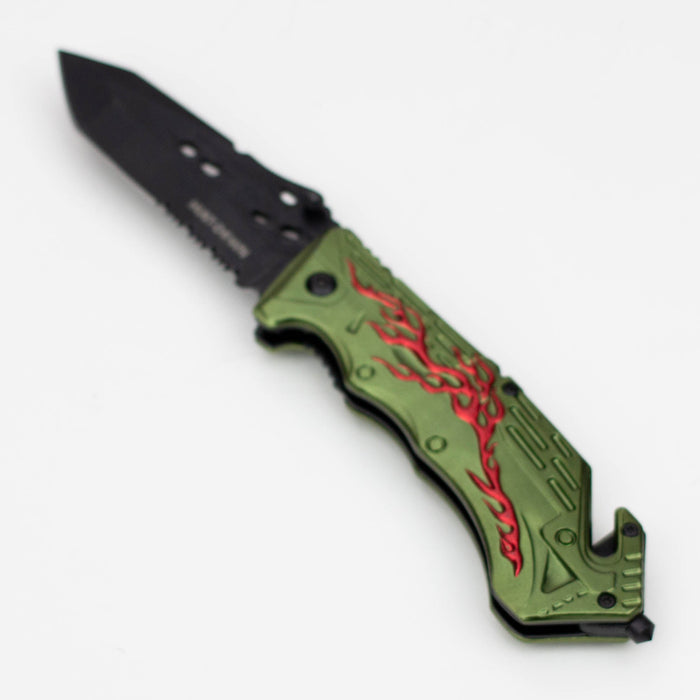 8" Hunt Down  Green Handle -Knife With Belt Clip [9533]