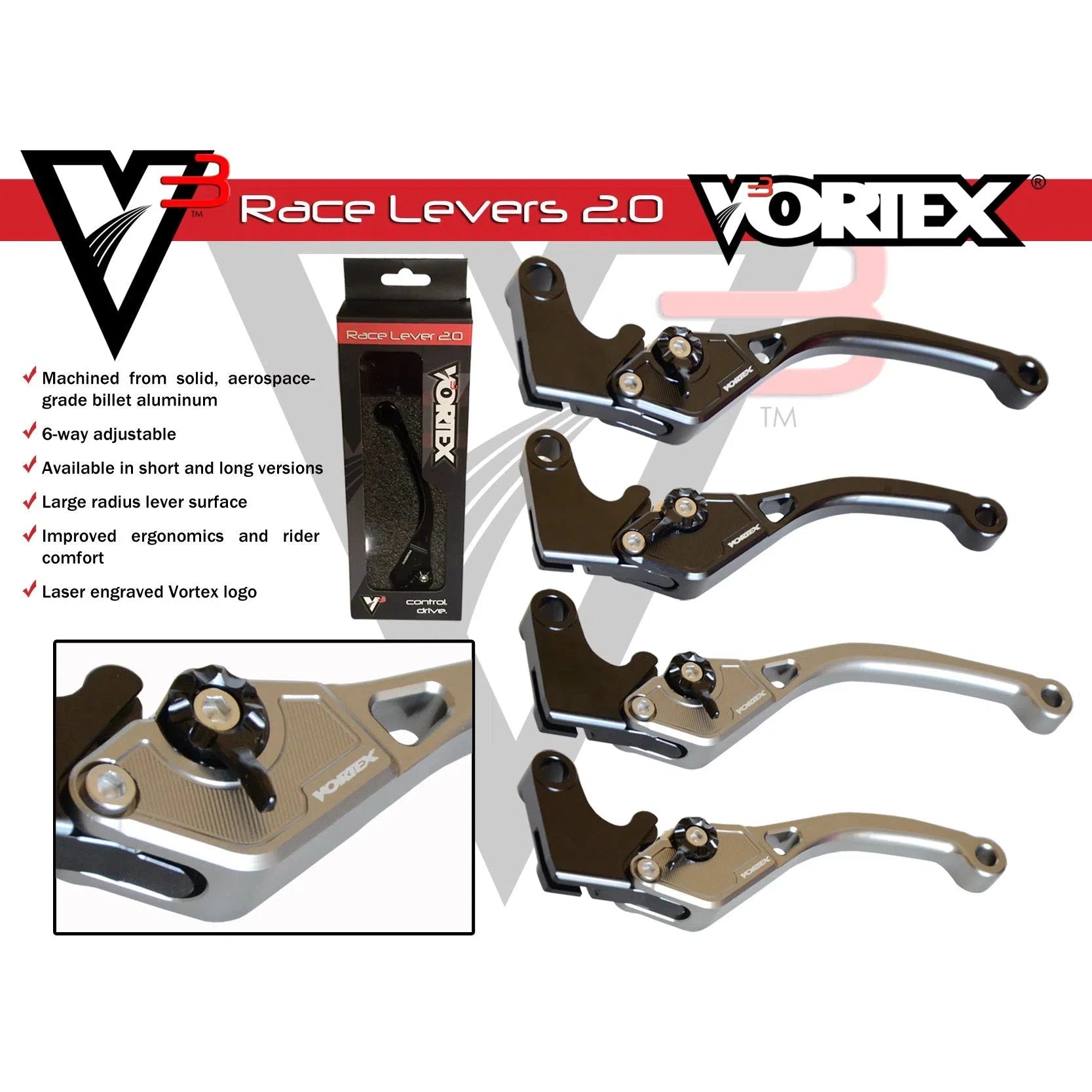 Vortex Black V3 2.0 Short Clutch Lever   LVC537