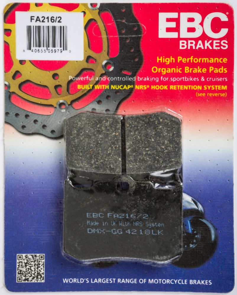 EBC 1 Pair FA Series Organic Replacement Brake Pads MPN FA216/2