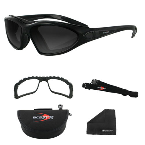 Bobster Road Master Gloss Black Frame Smoked Photochromic Lens Convertible Glasses