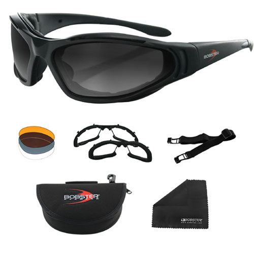 Bobster Raptor 2 Black Frame Smoked-Amber-Clear Lens Convertible Glasses Matte