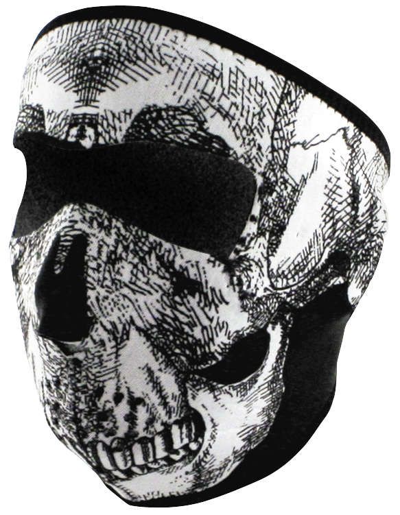 Zan Headgear Full Mask Neoprene Black & White Skull Face Glow In the Dark