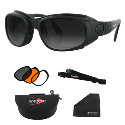 Bobster Sport and Street Black Frame Smoked-Amber-Clear Lens Convertible Glasses Matte