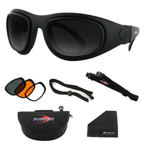 Bobster Sport and Street 2 Black Frame Smoked-Amber-Clear Lens Convertible Glasses Matte