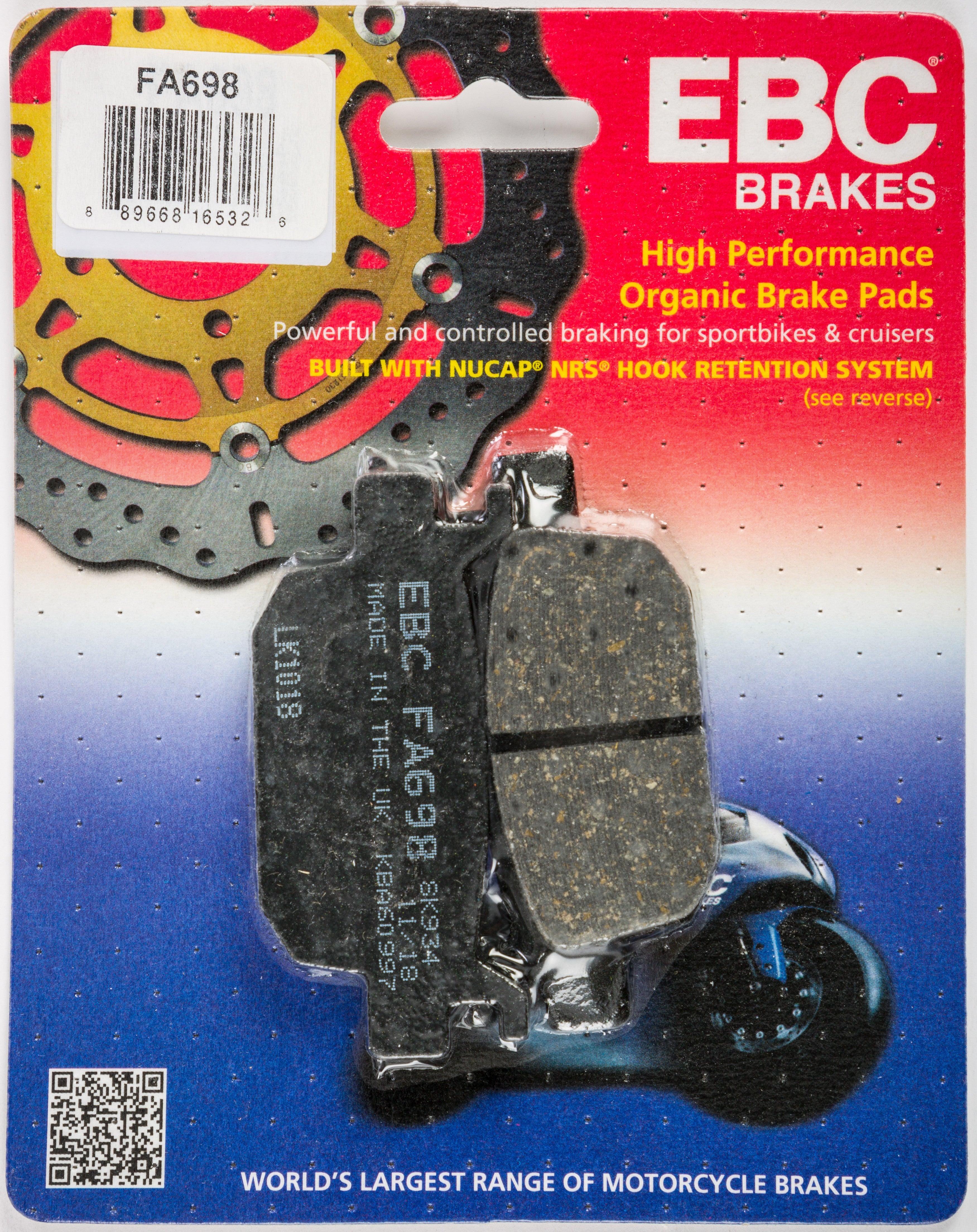 EBC 1 Pair FA Series Organic Replacement Brake Pads MPN FA698