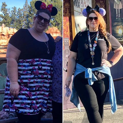 Before and after image of Charleen at Disney World