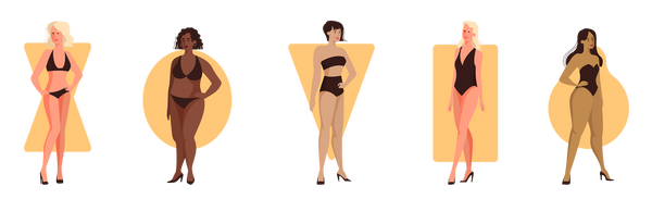 Illustration of 5 women with different body types and their corresponding shapes