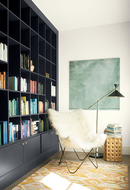Built-in bookcase painted in Baby Seal Black Regal Select Paint color