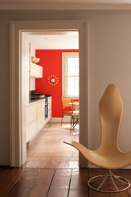 Tomato Tango Red paint color on kitchen accent wall