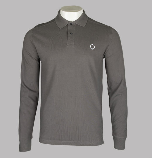 MA.Strum Pique Long Sleeve Polo Shirt Ink Navy - Terraces Menswear