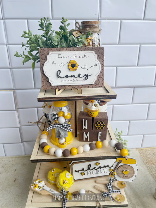 Honey Bee Tiered Tray Decor Bundle, Honey Bee Decor, Farmhouse