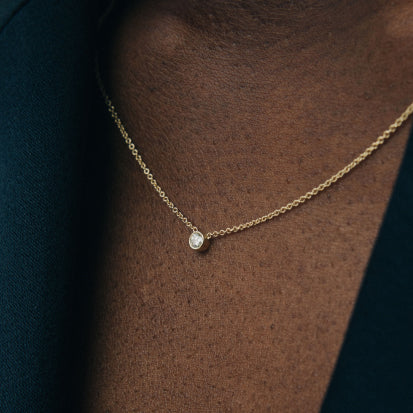 Diamond Solitaire Gold Chain Necklace 