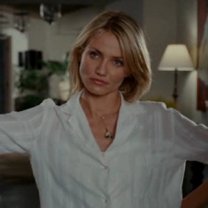 large gold charm necklace on Cameron Diaz in The Holiday