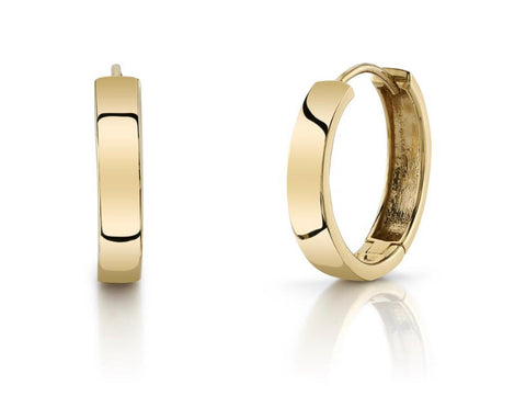 Large Flat Gold Hoops Solid 14k Yellow Gold