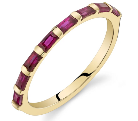14k Yellow Gold and Emerald Cut Ruby Baguette Ring