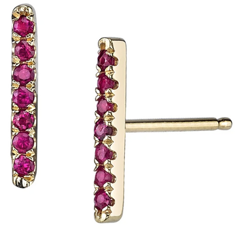 14k Yellow Gold and Ruby Bar Earrings