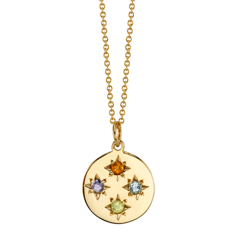 Birthstone 4 Star Compass Charm in Yellow Gold on a Chain